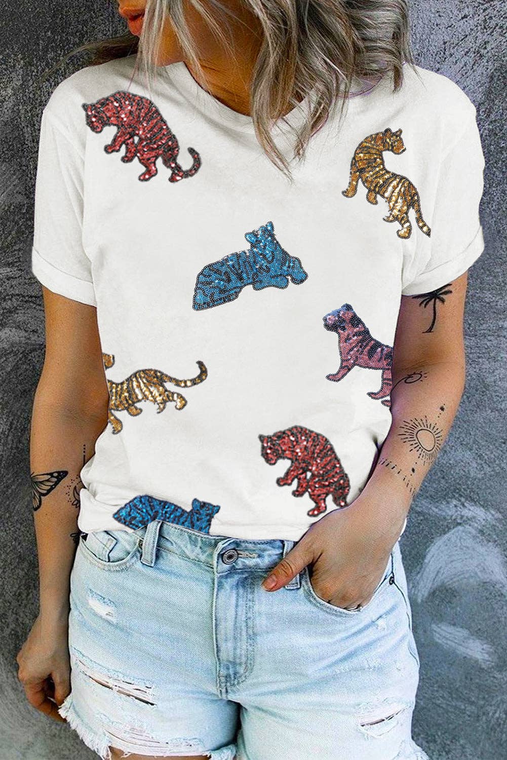 Sequin Tiger Patch T-shirt