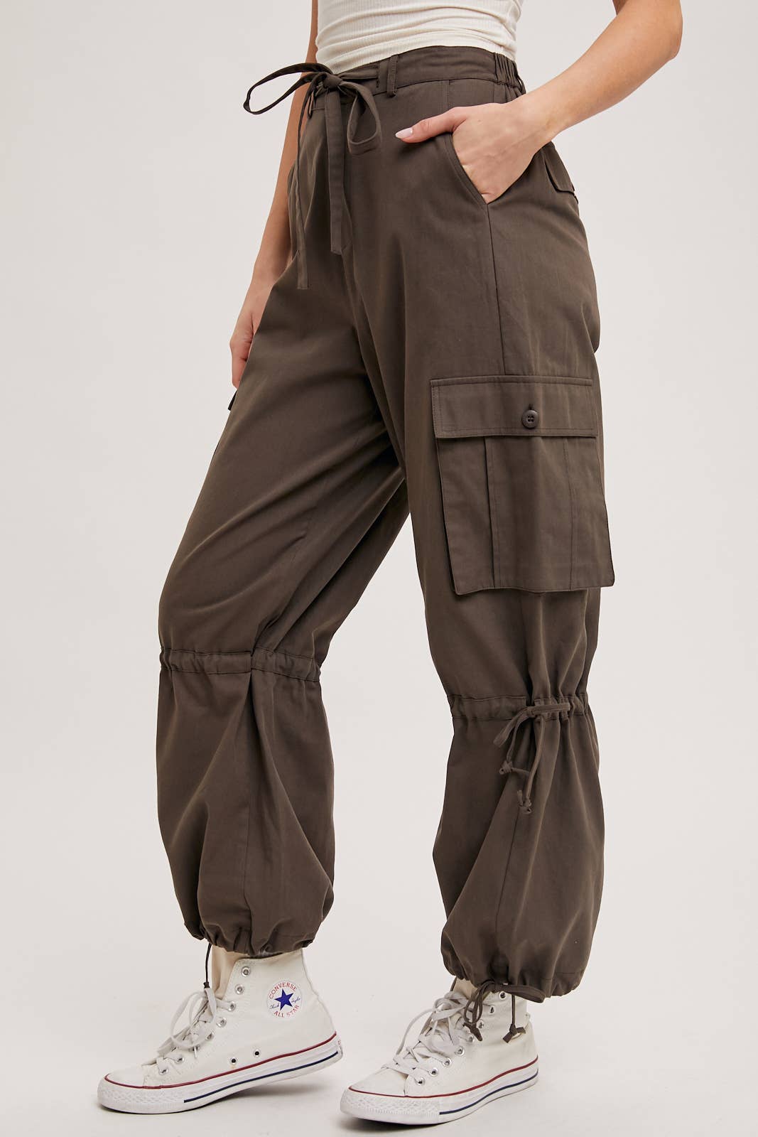 High Rise Drawstring Cargo Pants