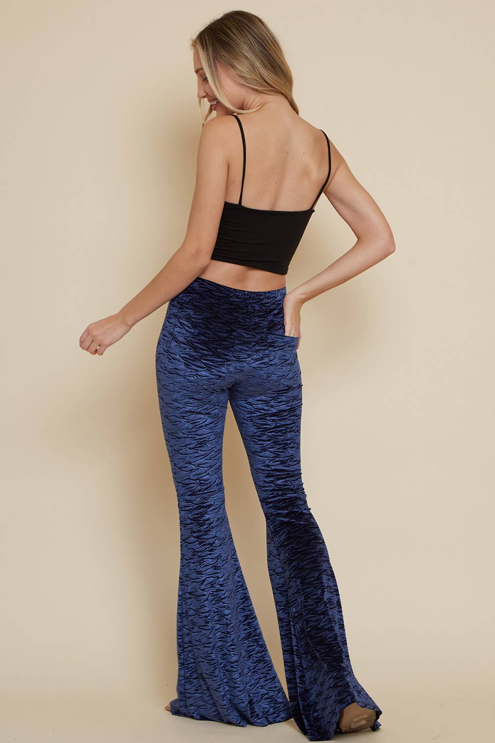 Navy Velvet Bell Bottom Pants