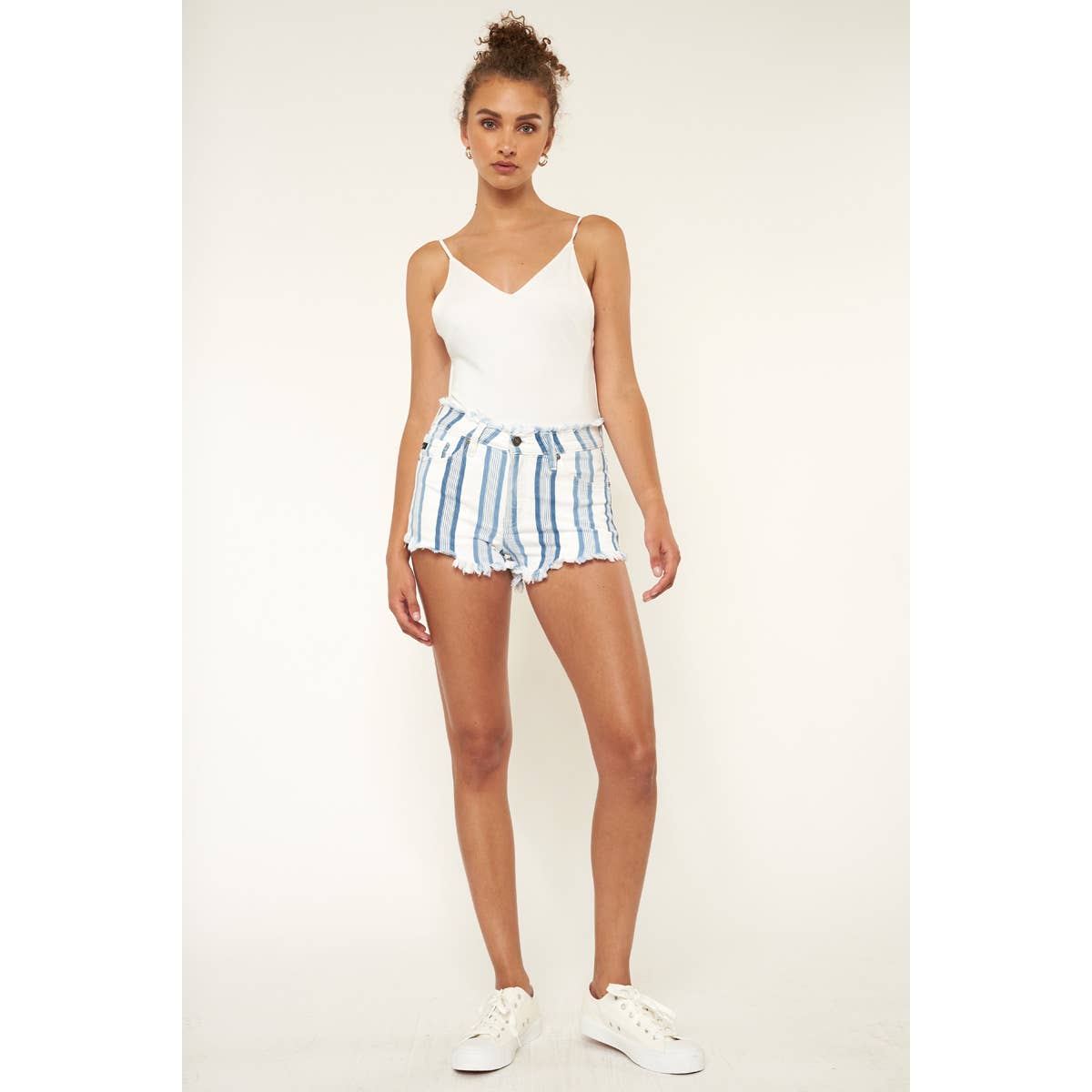 KanCan High Rise Striped Denim Shorts