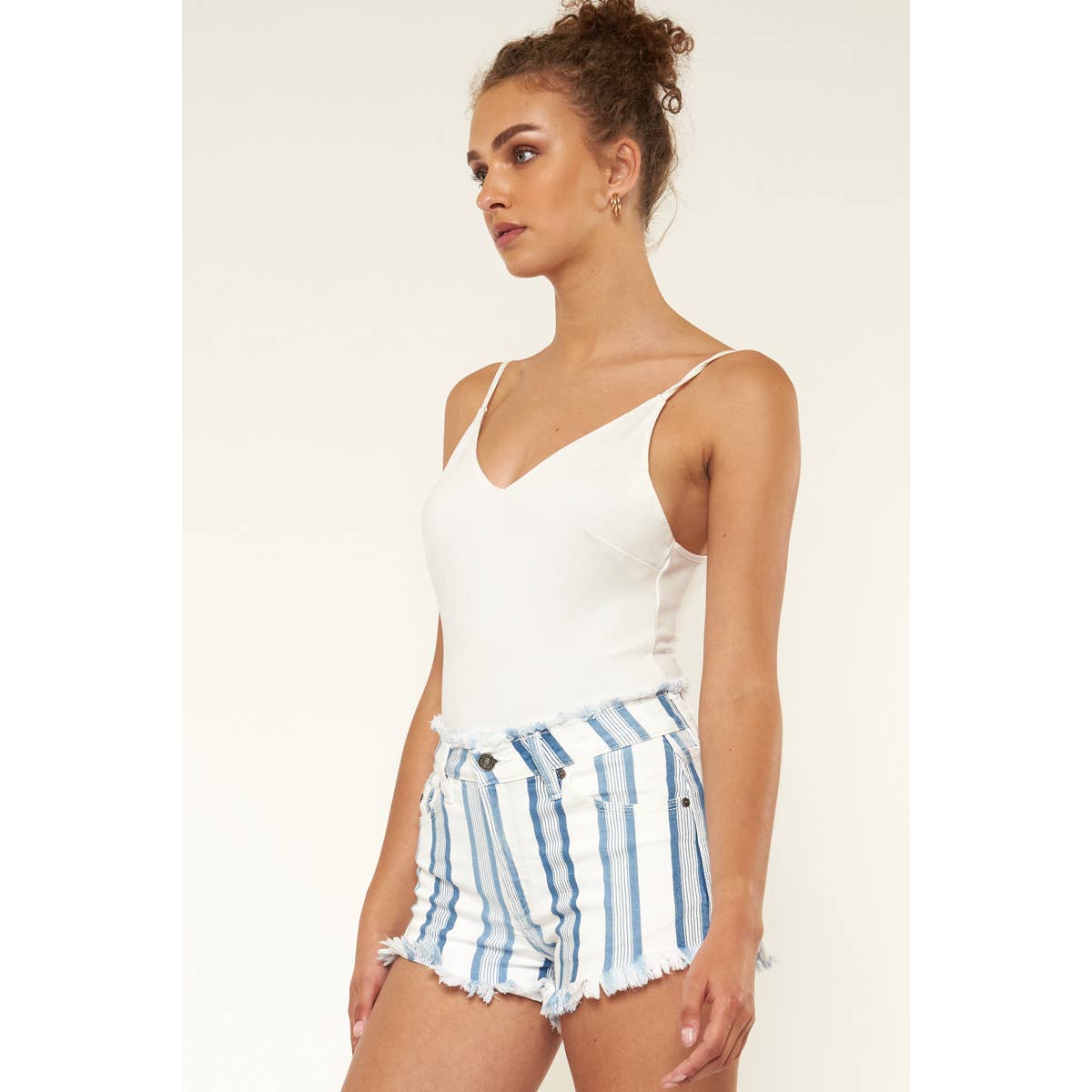 KanCan High Rise Striped Denim Shorts