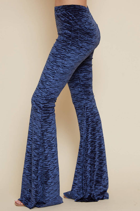 Navy Velvet Bell Bottom Pants