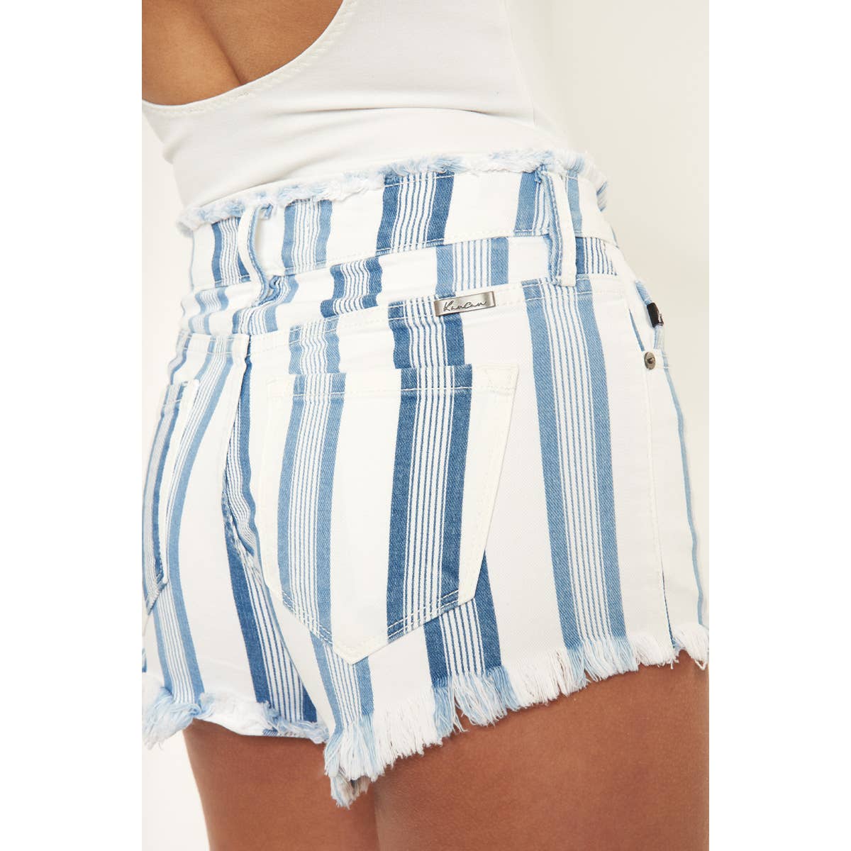 KanCan High Rise Striped Denim Shorts