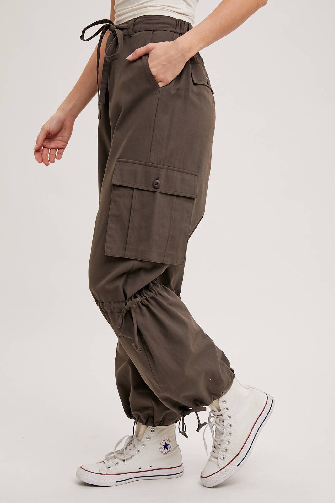 High Rise Drawstring Cargo Pants