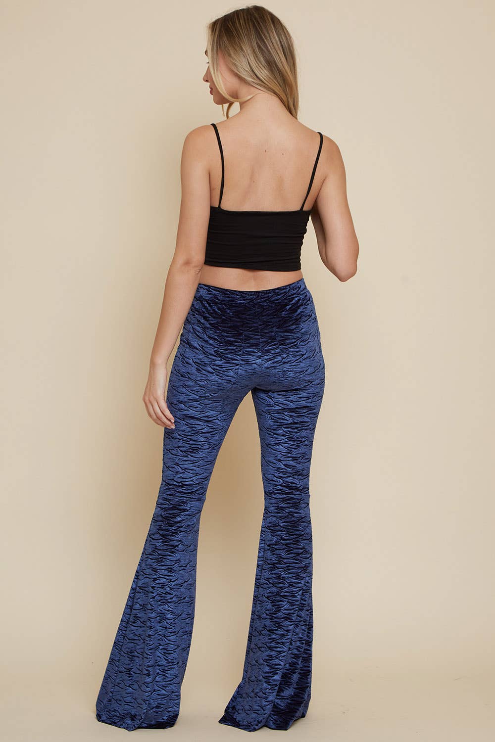 Navy Velvet Bell Bottom Pants