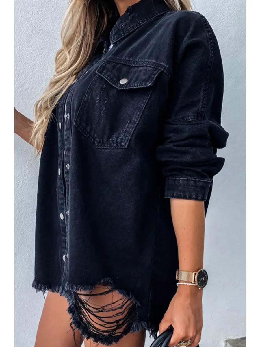 Vintage Distressed Button Up Denim Jacket