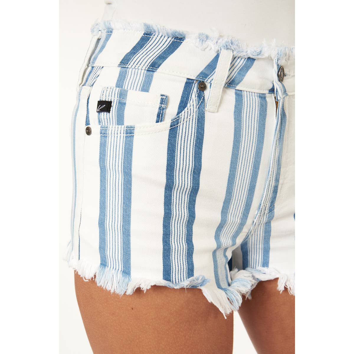 KanCan High Rise Striped Denim Shorts