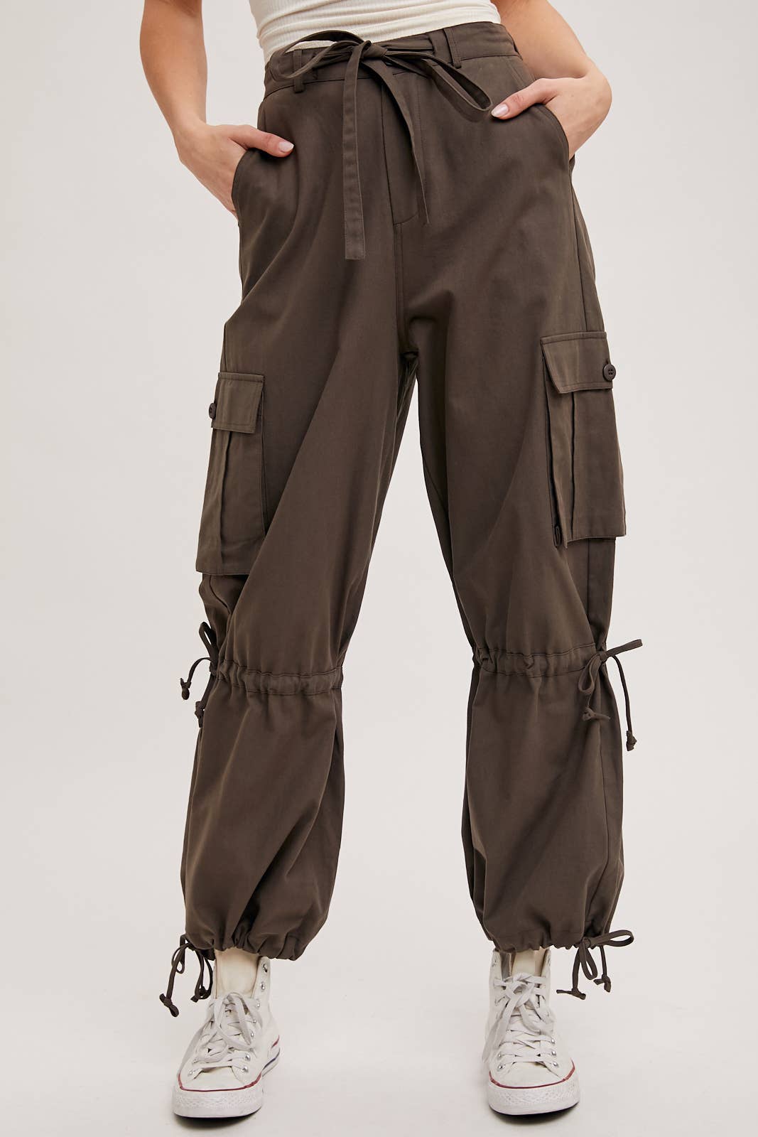 High Rise Drawstring Cargo Pants