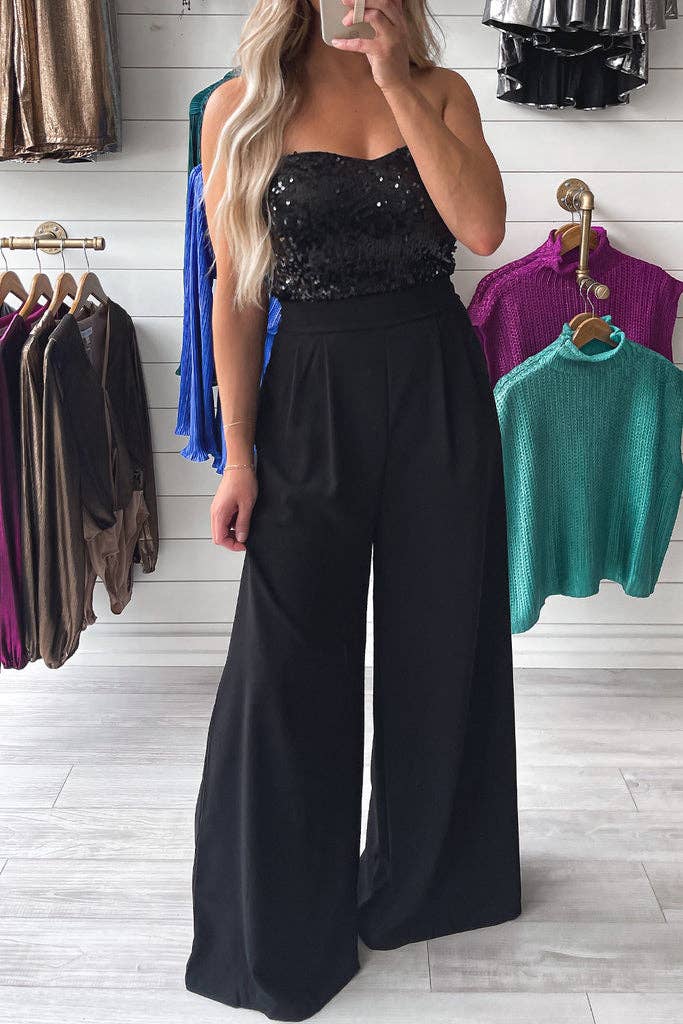 Sequin Strapless Wide Leg Jumpsuit