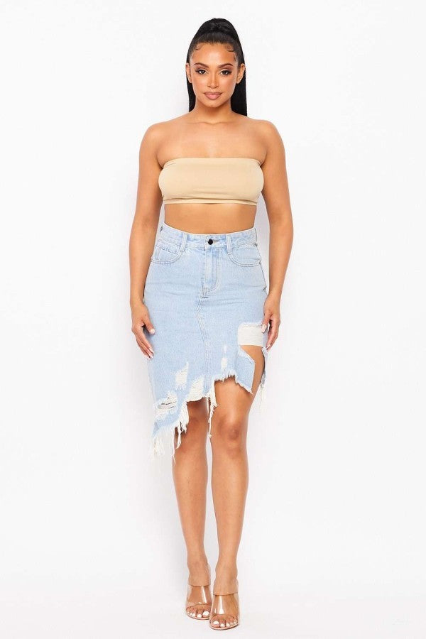 Destroyed Denim Skirt