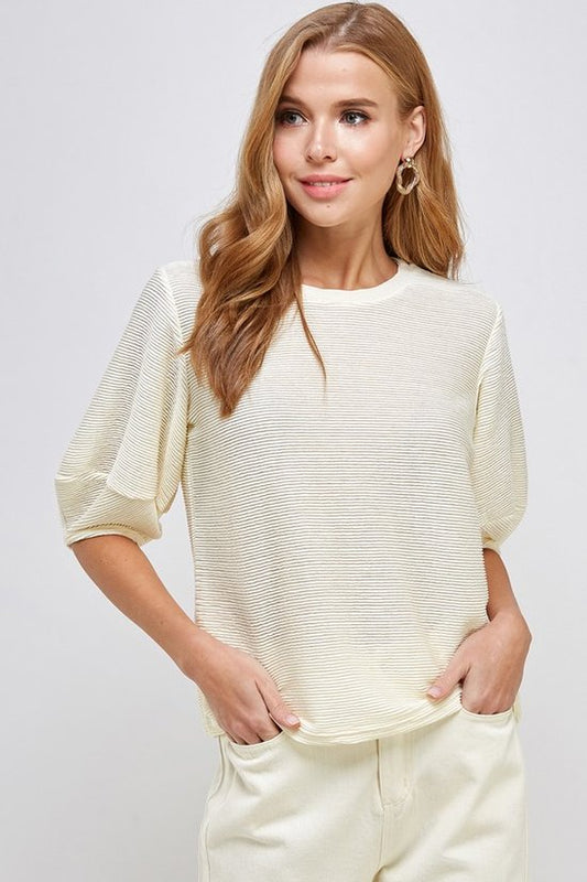 Beige Elbow Length Top