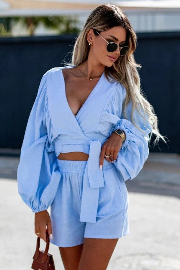 2 Piece Top & Shorts Set-Blue