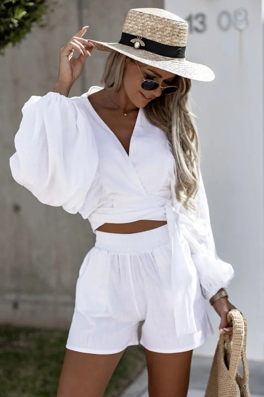 2 Piece Shorts & Top Set-White