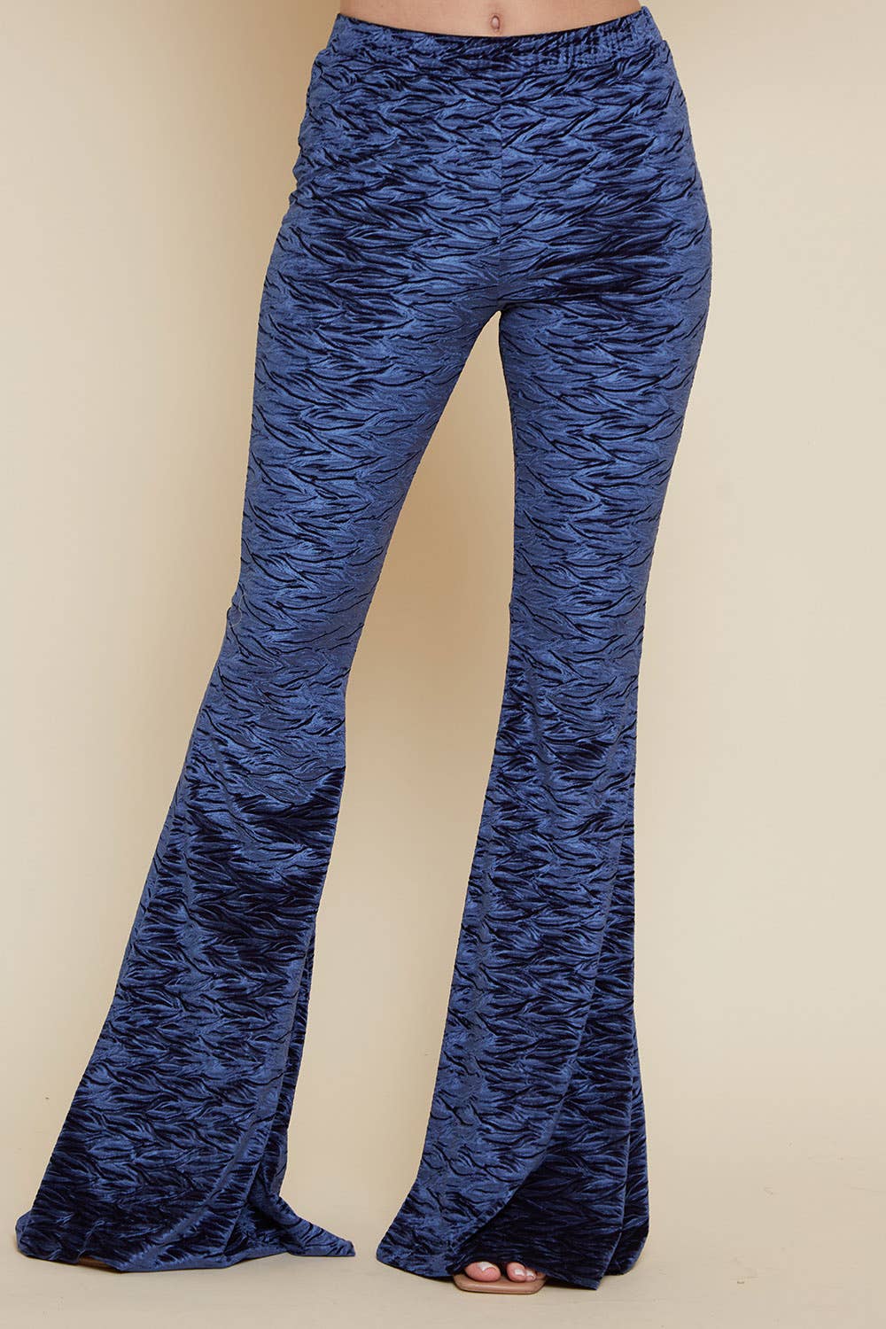 Navy Velvet Bell Bottom Pants