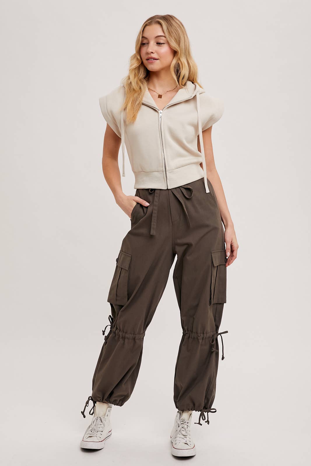 High Rise Drawstring Cargo Pants