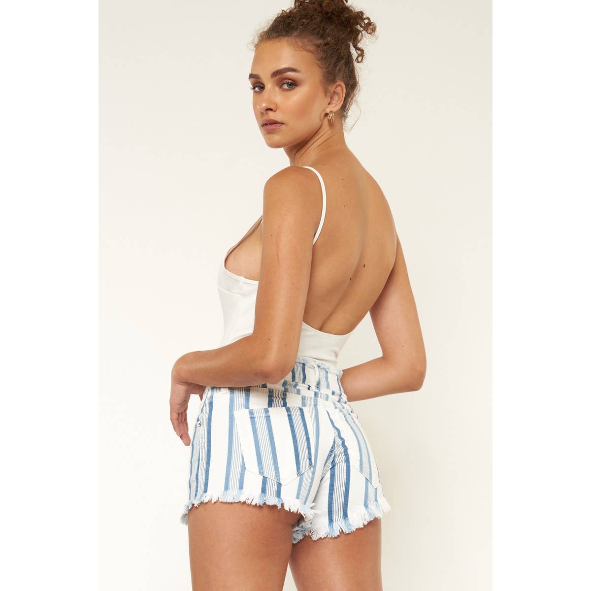 KanCan High Rise Striped Denim Shorts