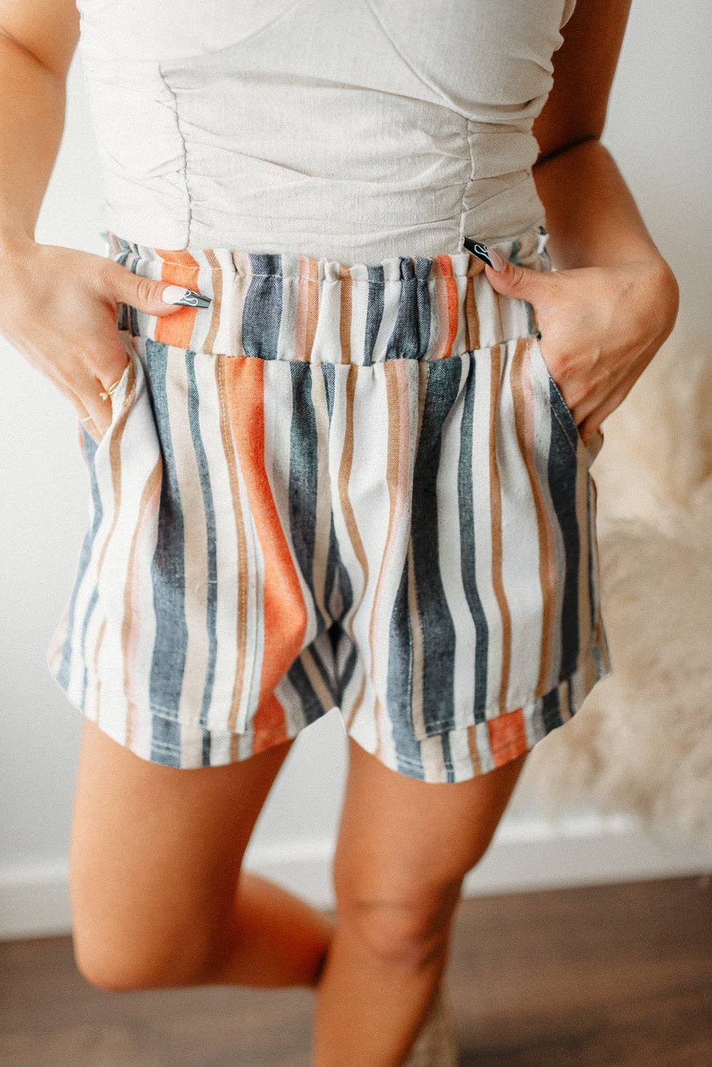 Stripe Vintage Washed Elastic Shorts