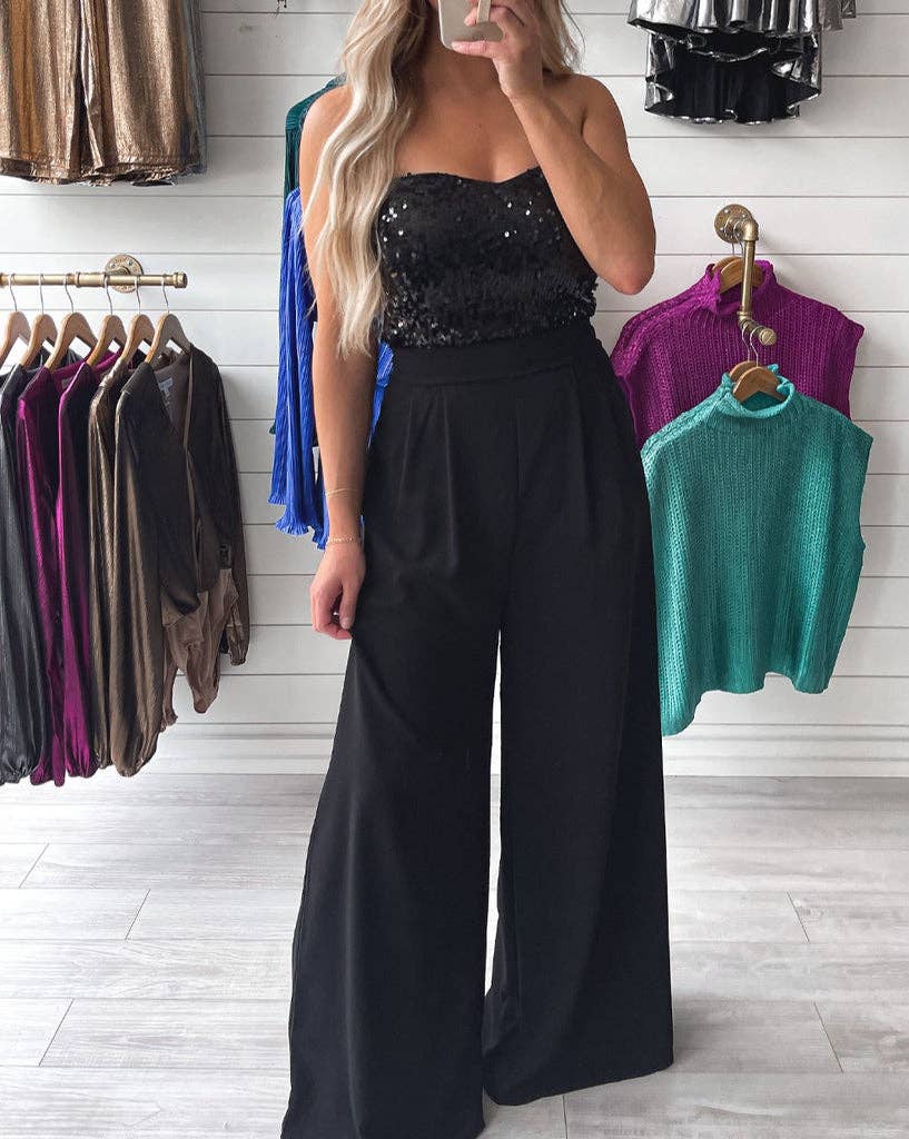 Sequin Strapless Wide Leg Jumpsuit