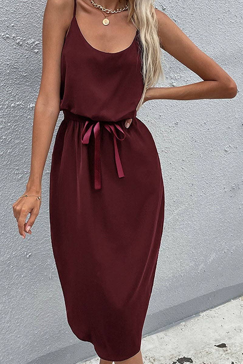 Wine Hip Split Sling Dress