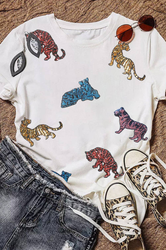 Sequin Tiger Patch T-shirt